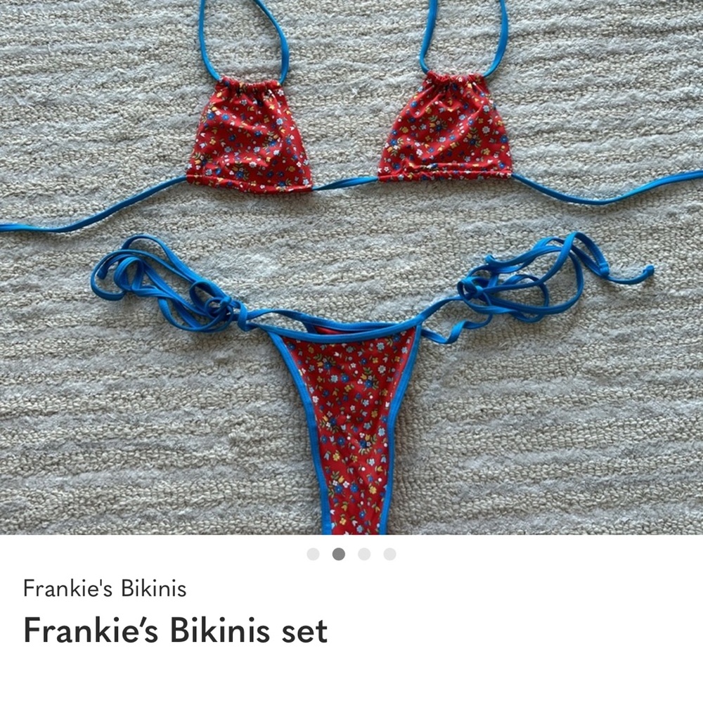 Frankie's Bikinis Red and Blue Floral Bikini Top and bottom size small - Picture 3 of 3
